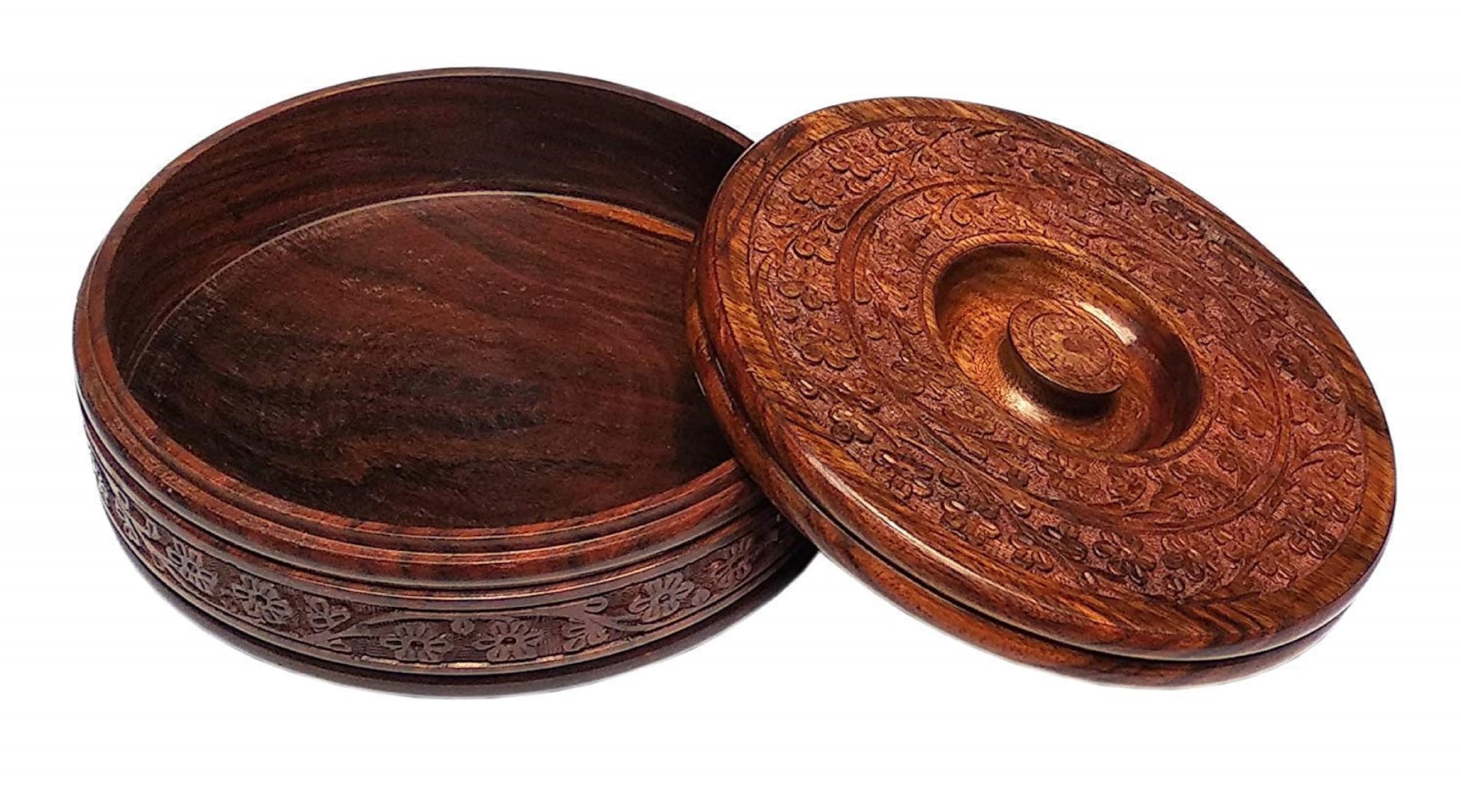 wooden fully carved casserole roti box with lid/chapati box for kitchen/gift item